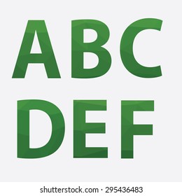 Set of fonts in green polygonal style. EPS10. A, B, C, D, E, F