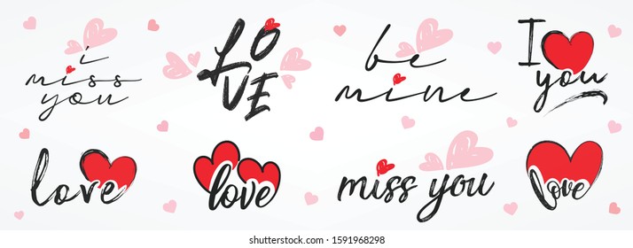 Set of fonts with heart pattern and calligraphy/ typography. Happy Valentine's Day.