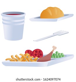 set of food for airplane, isolated object on a white background,