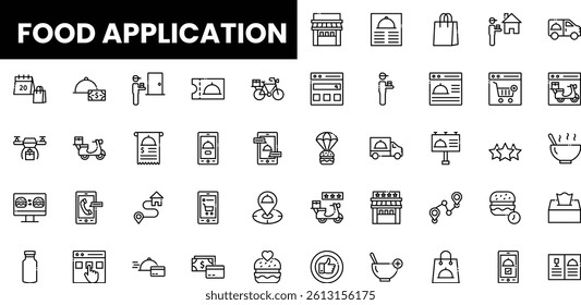 Set of food application icons in a minimalistic line art style.