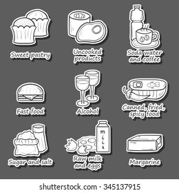Set of food to avoid during pregnancy in hand drawn dtyle