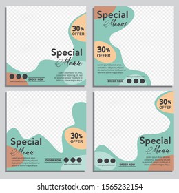Set of Food banner Template. Tosca Color Scheme. Vector Illustration