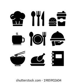 Set of food and baverage icon Design Template. Illustration vector graphic. simple black glyph icon isolated on white background. Perfect for your web site design, logo, symbols of restaurants, cafe