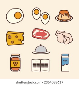 Set of Food and Beverages Cute Flat Line Illustration