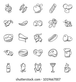 Set Of Food And Beverages Doodle Icons