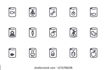 Set of Food can, Fruit can, Vegetable can vector icon illustration