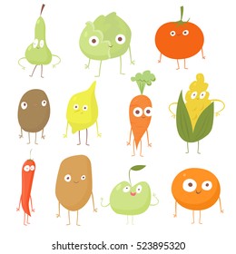 Set food character vegetables. Cartoon Vector Illustration of Funny Vegetables Food