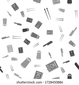 Set Food chopsticks, Cookbook, Bread knife and Salt and pepper on seamless pattern. Vector