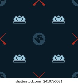 Set Food chopsticks, Dumpling and  on seamless pattern. Vector