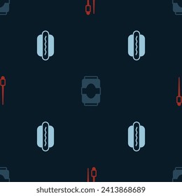 Set Food chopsticks, Soda can and Hotdog on seamless pattern. Vector