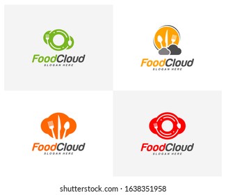 Set of Food Cloud logo design vector. Food logo template. Restaurant, food court, cafe logo concept. Icon symbol. Illustration