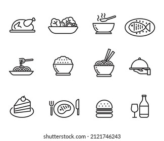 Set of food and cuisine icon in linear style isolated on white background