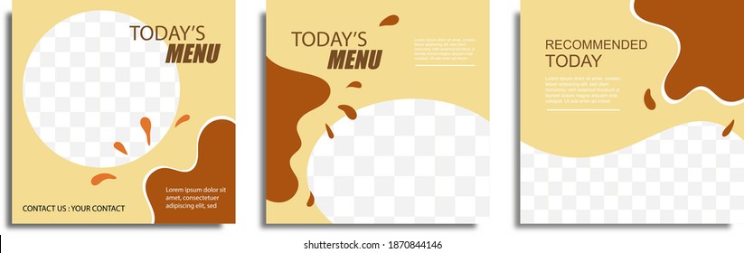 Set of Food culinary post social media template, today's menu, buy 1 get 1 free and recommended menu text, easy to edit with transparent space for your product. vector illustration. 