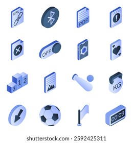 Set of Food and Data Flat Isometric Icons

