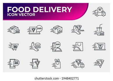 Icono de Juego de Entrega de Alimentos. Plantilla de símbolo del paquete de entrega de alimentos para la colección de diseño gráfico y web ilustración vectorial