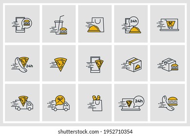 Set of Food Delivery icon. Food Delivery pack symbol template for graphic and web design collection logo vector illustration