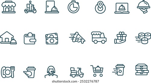 Conjunto de diseño de línea de Vector de icono de entrega de alimentos 