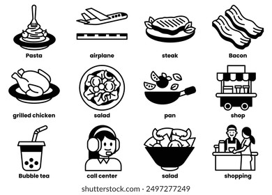 A Set of food delivery icons in line style