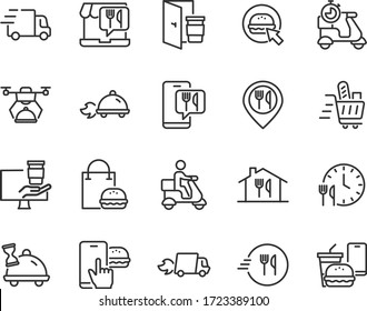 set of food delivery icons, mobile app, restaurant, shopping