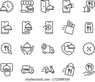 set of food delivery icons, mobile app, restaurant, shopping