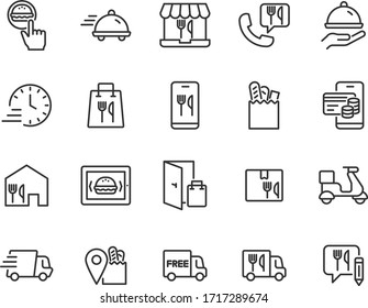 set of food delivery icons, online shopping, food and drinks