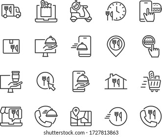 set of food delivery icons, restaurant, customer service, shopping online