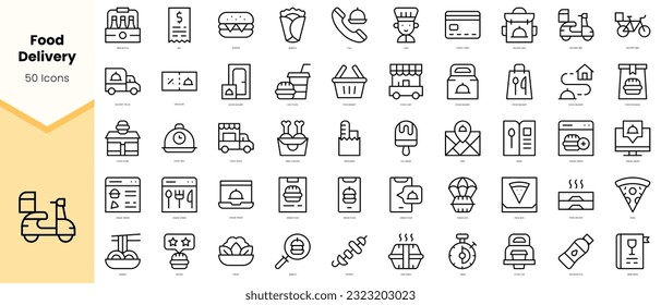 Set of food delivery Icons. Simple line art style icons pack. Vector illustration