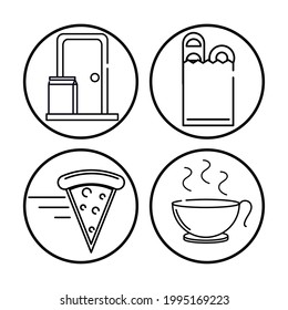 set of food delivery pizza bread outline