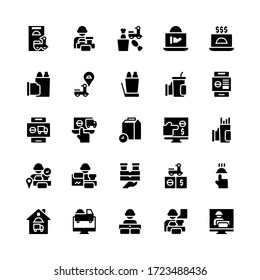 Set of Food Delivery Shipping glyph style icon - vector