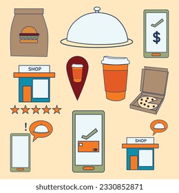 Set of Food Delivery Simple Flat Line Illustration
