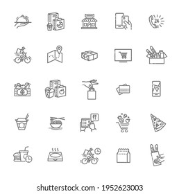 Set of Food Delivery Vector Line Icons