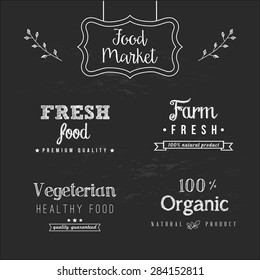 Set of food design elements on the chalkboard background