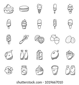 Set Of Food and Desserts Hand Drawn Icons