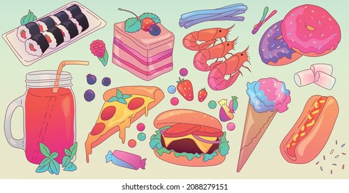 Set of food from different cuisines of the world - Vector illustration