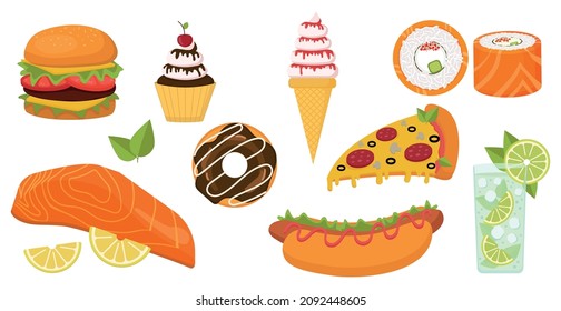 Set of food from different cuisines of the world - Vector illustration