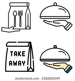 set of food dishes and food packaging illustrations