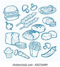 set of food doodle