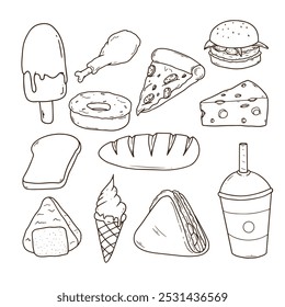 Set of food doodle hand drawn illustration