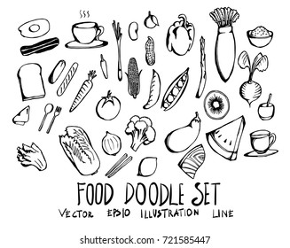 Set of food doodle illustration Hand drawn Sketch line vector