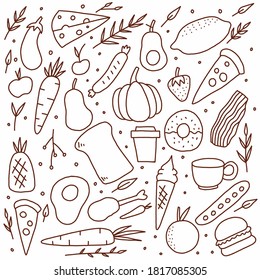 Set of food doodle vector illustration. food doodle vector.