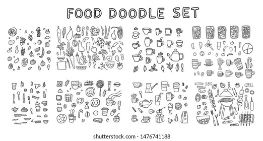 Set of food doodles. Hand drawn icons. Vector illustration.