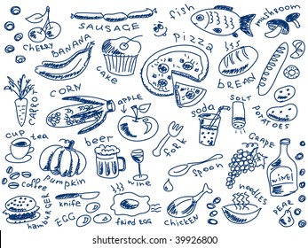 set of food doodles vector