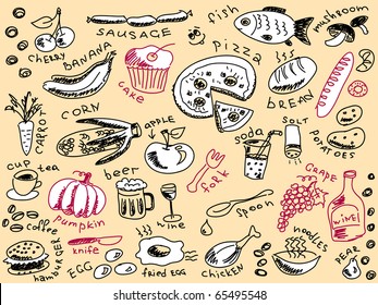 Set of food doodles Vector. Visit my portfolio for big collection of doodles