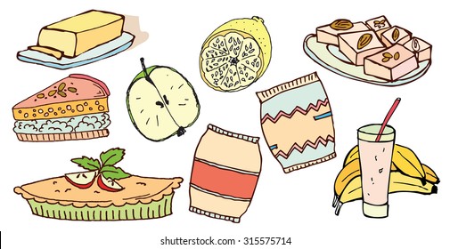 Set of food and drink
