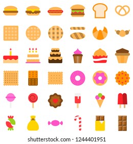 set of food and drink of bakery and sweets flat design icon.