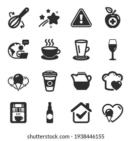 Set of Food and drink icons, such as Love cooking, Beer bottle, Takeaway coffee symbols. Vector