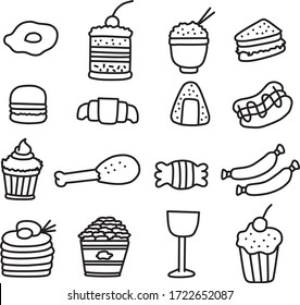 A Set of food and drink icons suitable for any food and beverages content with doodle cartoon style