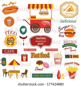 Set of food and drink labels,icons 