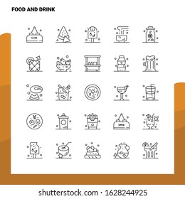 Set of Food And Drink Line Icon set 25 Icons. Vector Minimalism Style Design Black Icons Set. Linear pictogram pack.