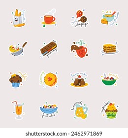 Set of Food and Drinks Flat Stickers  

